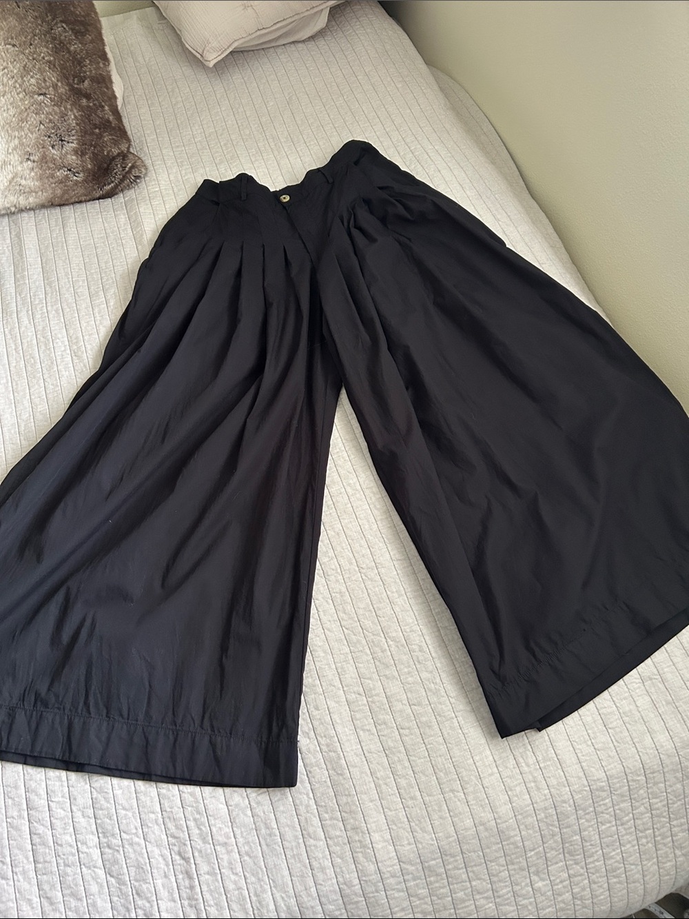 FREE PEOPLE Cassia Pleated cotton black Ultra Wide Leg Trouser Pants 12 large - Picture 14 of 16